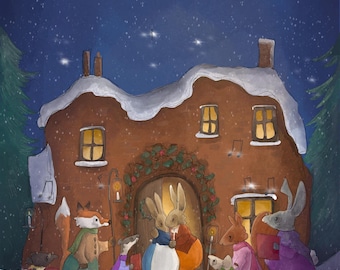 Pre-order cotton tea towel carol singers  44  by 66cms