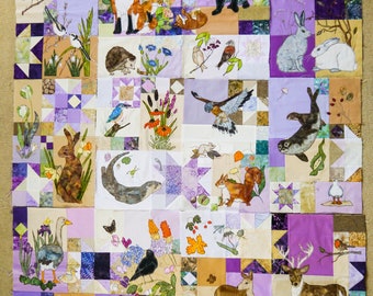 Printed pattern set for BoM English wildlife free motion embroidery patchwork Inner 12 patterns only