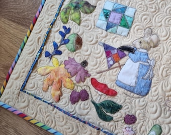 Printed pattern for Flos year quilting autumn block  quilt raw edge applique tutorial free motion embroidery