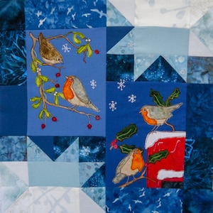 printed pattern for Winter Wren and robin wall hanging raw edge applique tutorial free motion embroidery