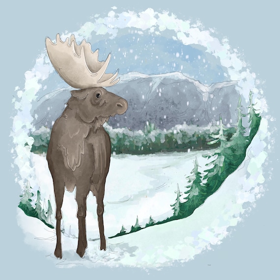 Vorbestellung Winter Elch und Rocky Mountains gedruckt Panel auf