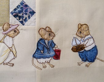 PDF pattern for Beside the seaside 5  Victorian Mice Paddlers raw edge applique tutorial free motion embroidery