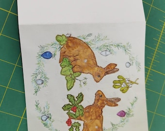 Mistletoe rabbits Christmas cards 145 by 145mm blank inside set of 2
