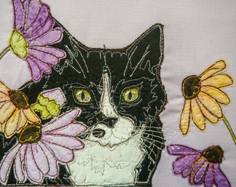 PDF pattern for Susie the cat raw edge applique tutorial free motion embroidery