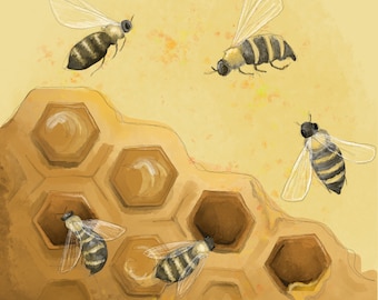 Pre -order honeycomb bee hive printed panel on quilting cotton 30.5 by 30.5 cms