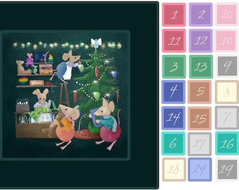 Christmas Advent Calendar Fabric Panel: Conkerley Mice Toy Shop (19x19 inch)