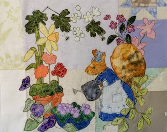 PDF pattern for  Miss Poppy's Garden block 2 quilt raw edge applique tutorial free motion embroidery