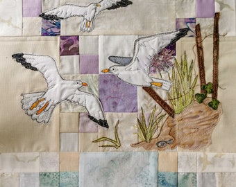 PDF pattern Coastal Path block 8 quilt raw edge applique tutorial free motion embroidery