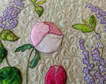 PDF pattern for peonies and lilacs 12" pattern raw edge applique tutorial free motion embroidery