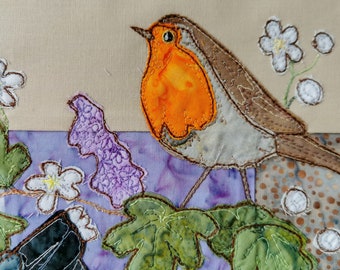 PDF pattern for A Study in Lilac block 4 cuckoo and robin raw edge applique tutorial free motion embroidery