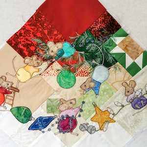 PDF pattern Mice Tree Skirt&quot; Block 1 applique Christmas tree skirt baubles red green cream