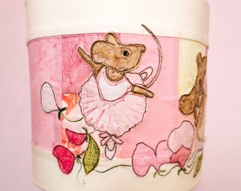 Printed pattern for Ballerina mice pretty pinks lampshade raw edge applique free motion embroidery