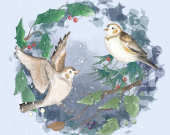 Pre-order snow buntings printed panel on quilting cotton 30.5 by 30.5 cms