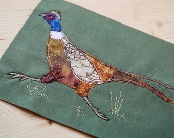 PDF pattern for Running Pheasant with grasses raw edge applique tutorial free motion embroidery