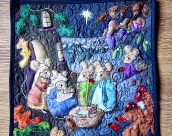PDF pattern mouse nativity panel  quilt raw edge applique tutorial free motion embroidery
