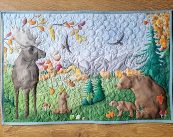 Original art for sale 'rocky mountain' 18 by 24" Wall hanging embroidered textile art