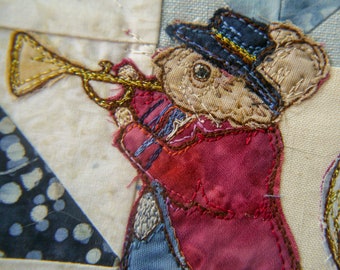 PDF pattern for Beside the seaside 4 Victorian Mice Brass Band raw edge applique tutorial free motion embroidery