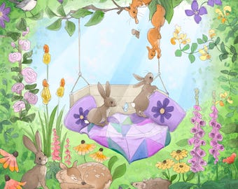 Pre-order Fabric panel the peaceful garden 47.5 cm square quilting cotton