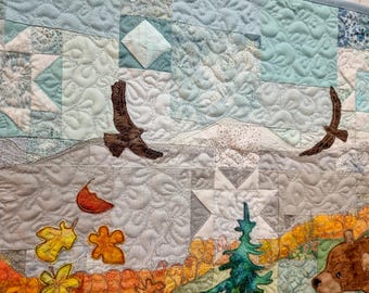 Printed pattern for  'Rocky Mountain" block 4 quilt moose mountain raw edge applique tutorial free motion embroidery