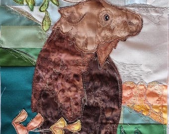 Printed pattern for  'Rocky Mountain" block 3 quilt moose mountain raw edge applique tutorial free motion embroidery