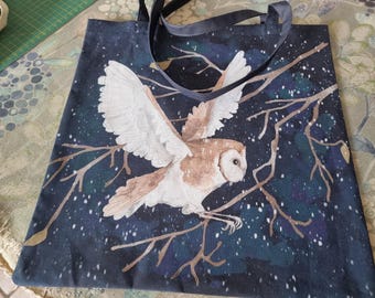 Pre-order cotton Tote bag navy winter series  printed panel on heavy weight cotton 33  by 33cms