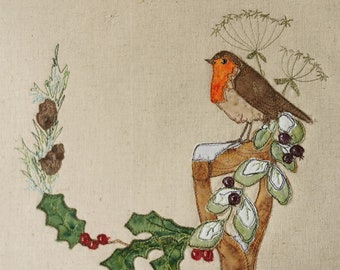 Printed pattern for taking a break winter robin on spade raw edge applique tutorial free motion embroidery