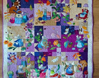 Full set of Printed patterns for  Miss Sally n the autumn"  quilt raw edge applique tutorial free motion embroidery