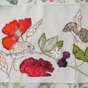 PDF pattern for harvest mice and poppies raw edge applique tutorial free motion embroidery