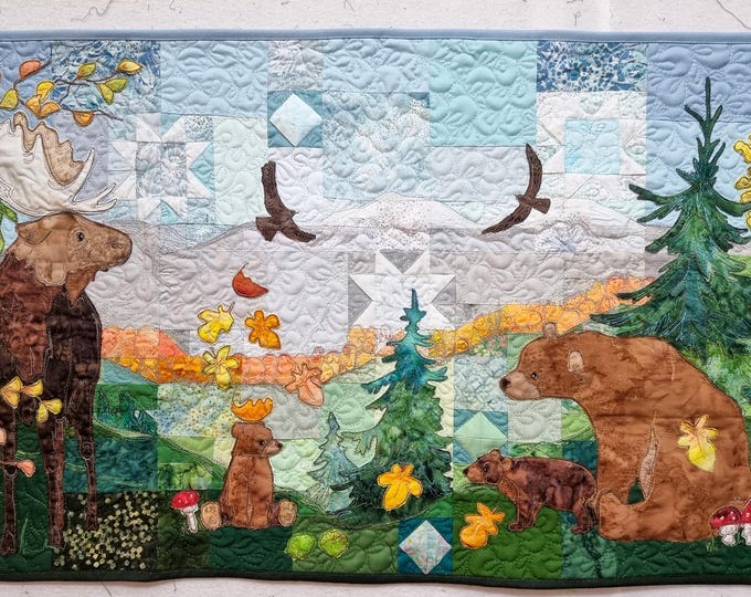 Featured listing image: Printed pattern set for 'Rocky Mountain'  quilt raw edge applique tutorial free motion embroidery