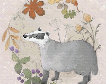 PDF Autumn badger Cross stitch pattern - 200 by 200 pattern keeper