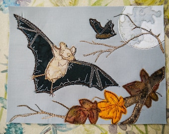 PDF pattern for bats and moon raw edge applique tutorial free motion embroidery