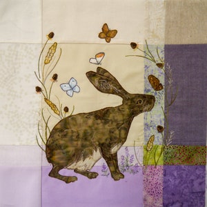 PDF pattern for Highland Hare 15&quot; square raw edge applique tutorial free motion embroidery