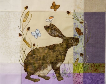 PDF pattern for Highland Hare 15" square raw edge applique tutorial free motion embroidery