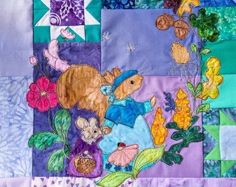 Printed pattern for  The adventures of Poppy and Florrie block 3 quilt raw edge applique tutorial free motion embroidery