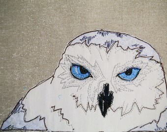 Printed pattern for arctic owl raw edge applique tutorial free motion embroidery