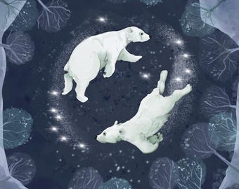 Winter sky polar bears Cotton Quilting Panel (30.5 cms)