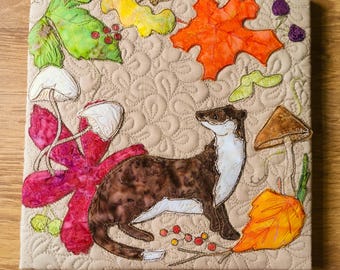 Fabric kit and printed pattern for 12" block weasel autumn leaves