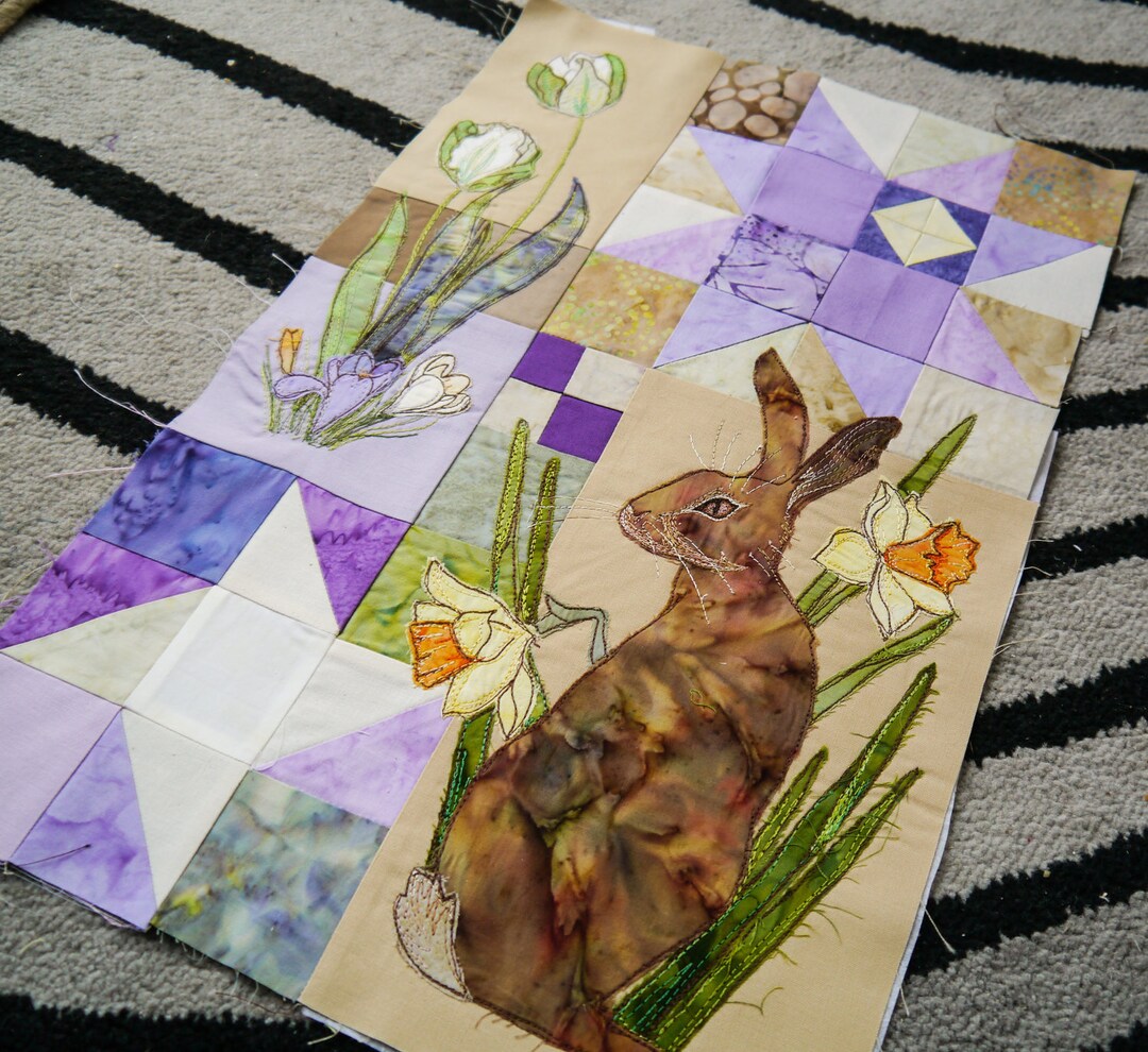 Hare & Spring Flowers Applique Quilt Block Pattern (PDF Pattern) - Etsy