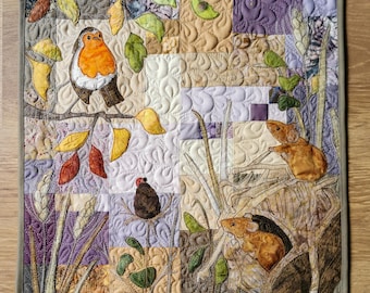 PDF pattern for 'autumn harvest mice' quilt raw edge applique tutorial free motion embroidery