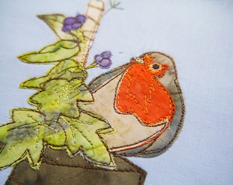 Robin with ivy Digital pattern TEMPLATE only ( no instructions) for free motion embroidery , raw edge appliue