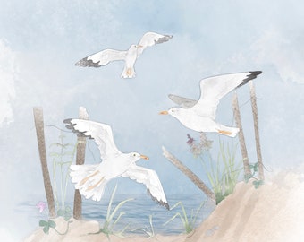 Pre-order Greeting card coastal scene with gulls 145mm square blank inside