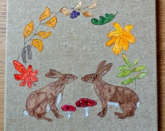 Autumn hares Applique Fabric Kit: Printed Pattern & Tutorial