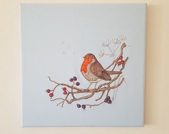 Printed pattern for snowy robin panel raw edge applique tutorial free motion embroidery