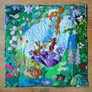 Full Printed pattern set Peaceful garden  quilt applique dawn rabbits squirrels