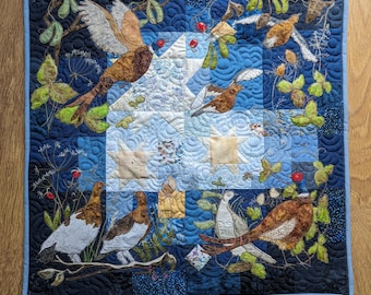 Fabric & Printed pattern for 'a Covey of pheasants' quilt raw edge applique tutorial free motion embroidery