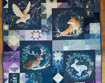 Original art for sale 'winter wreath' 36" by 36" Wall hanging embroidered textile art