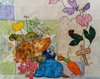 Printed pattern for  Miss Poppy's Garden block 5 quilt raw edge applique tutorial free motion embroidery