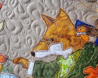 PDF pattern for "Felix inspects his stamps" raw edge applique tutorial free motion embroidery