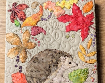 PDF pattern for 12" block with hedgehog  on tan cotton