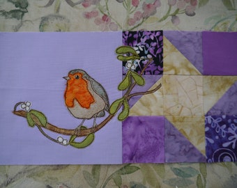 PDF pattern for Winter Robin raw edge applique tutorial free motion embroidery